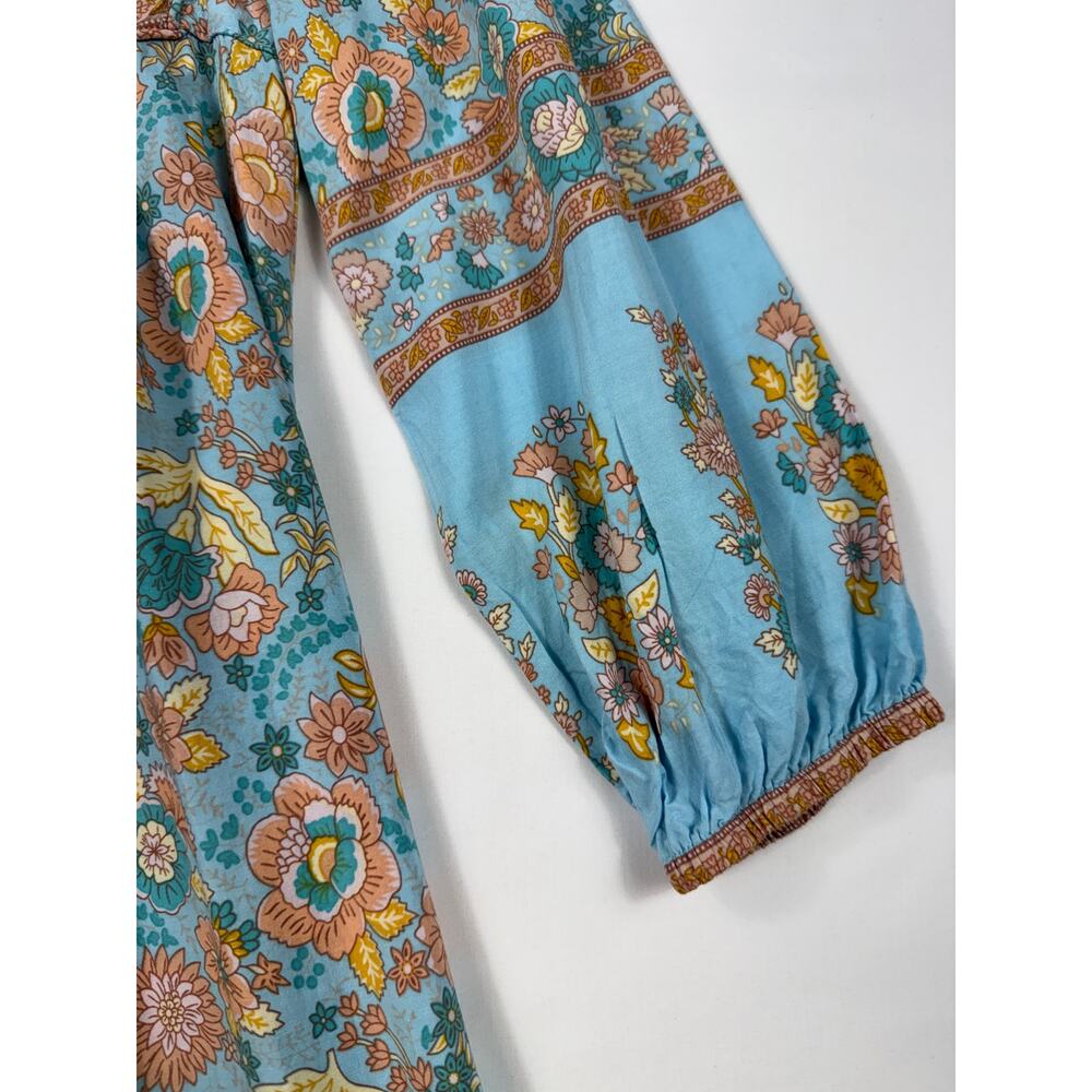 R.Vivimos turquoise and peach Sz 6 floral boho long-sleeve midi dress - Picture 4 of 12
